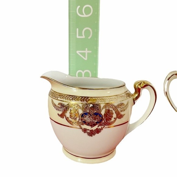 Vintage Noritake Sugar & Creamer Set Cream Navy & Gold Handpainted Made in Japan - Picture 7 of 8